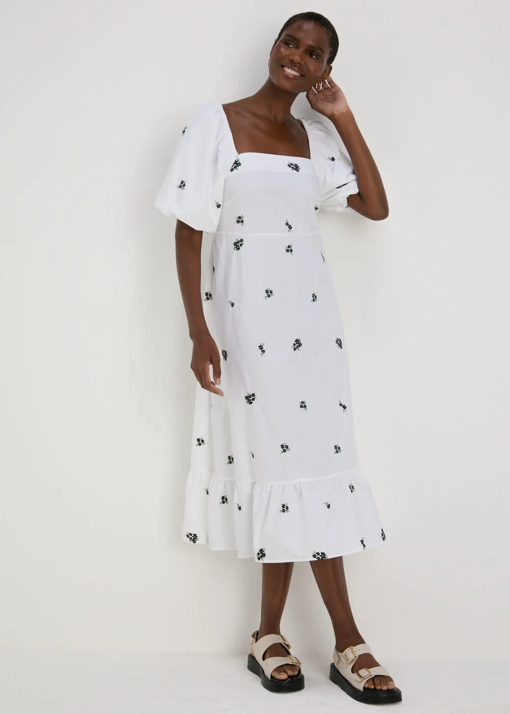 White Floral Tie Back Midi Dress. - 8 Image 1