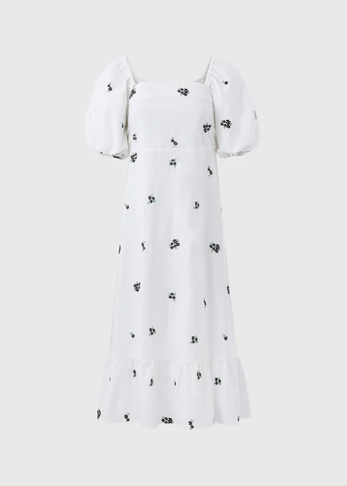 White Floral Tie Back Midi Dress. - 8 Image 5