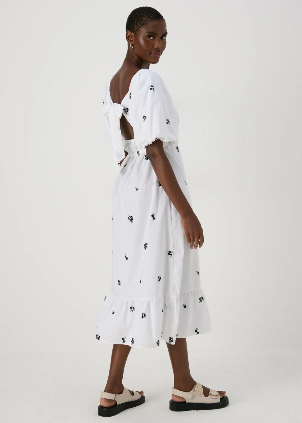 White Floral Tie Back Midi Dress. - 8 Image 2