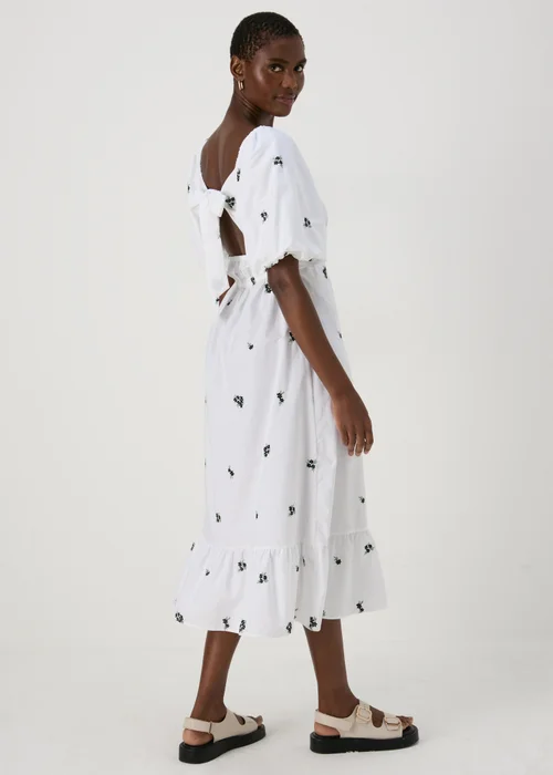 White Floral Tie Back Midi Dress. - 8 Image 2