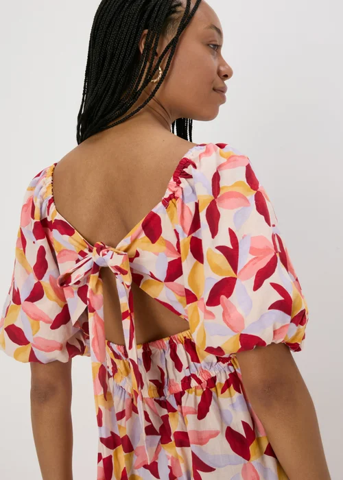Multicolour Leaf Print Puff Sleeve Midi Dress - 8 Image 2
