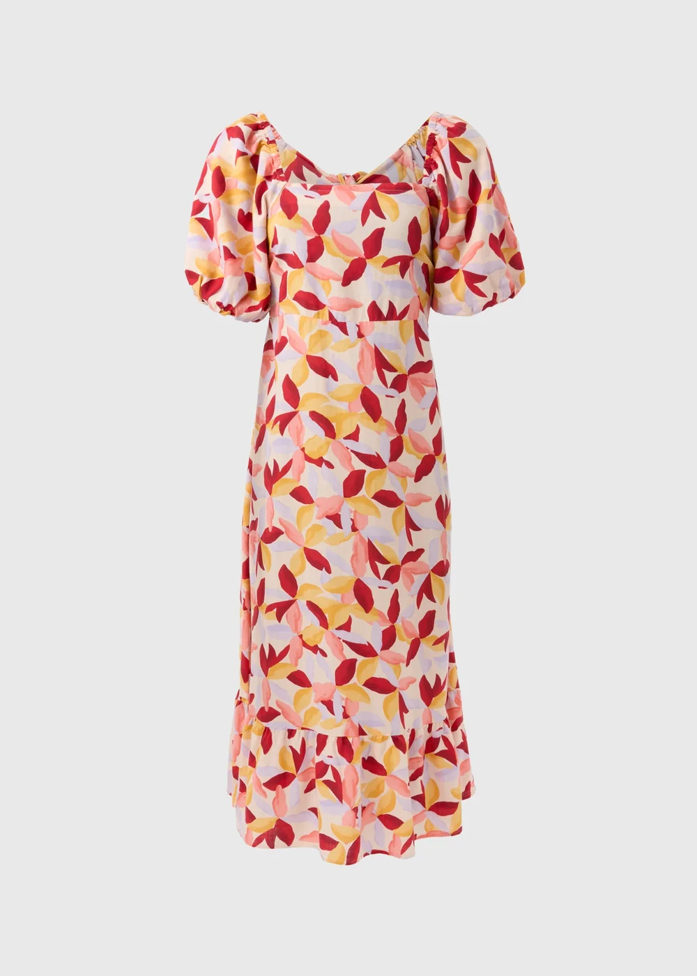 Multicolour Leaf Print Puff Sleeve Midi Dress - 8 Image 5