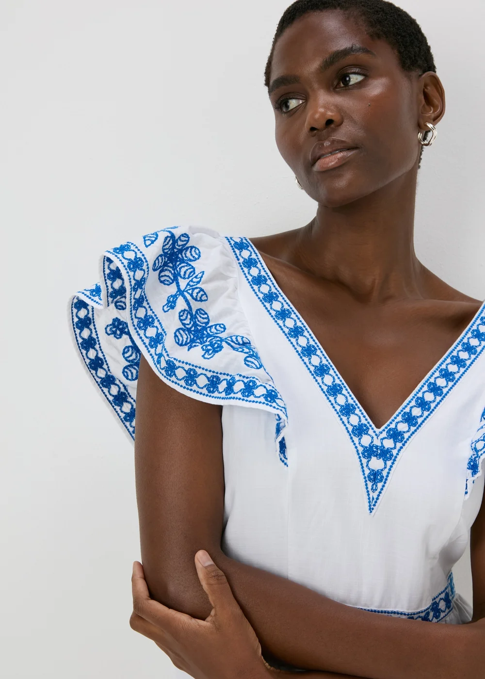 White Embroidered Trim Midi Dress - 8 Image 1