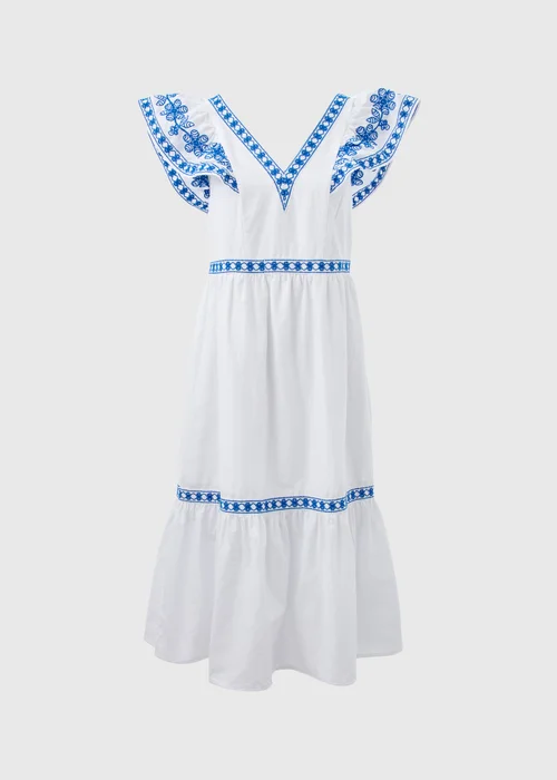 White Embroidered Trim Midi Dress - 8 Image 5