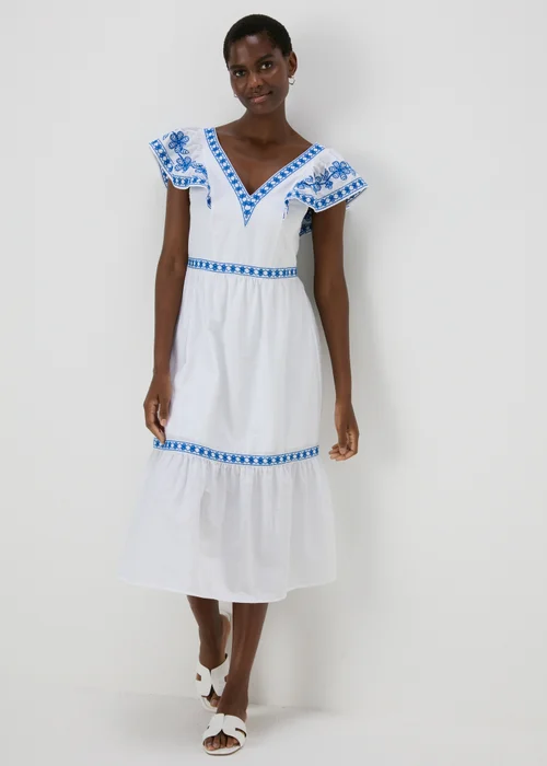 White Embroidered Trim Midi Dress - 8 Image 3