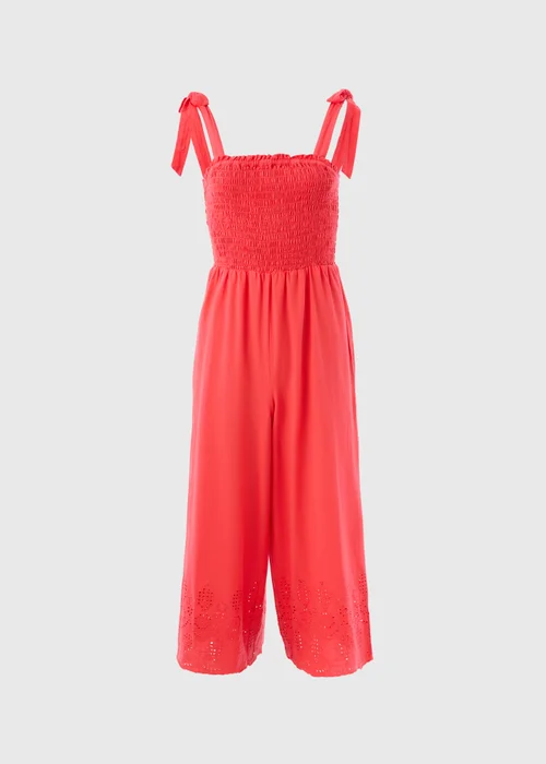 Red Embroidered Hem Jumpsuit - 8 Image 5