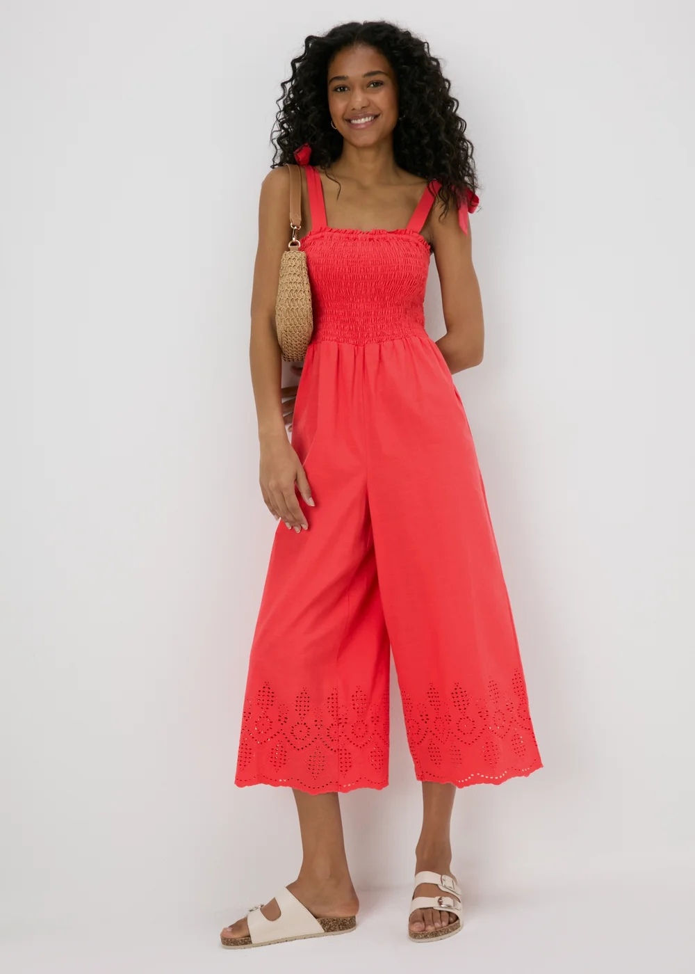 Red Embroidered Hem Jumpsuit - 8 Image 1