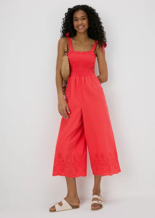 Red Embroidered Hem Jumpsuit - 8 Image 1