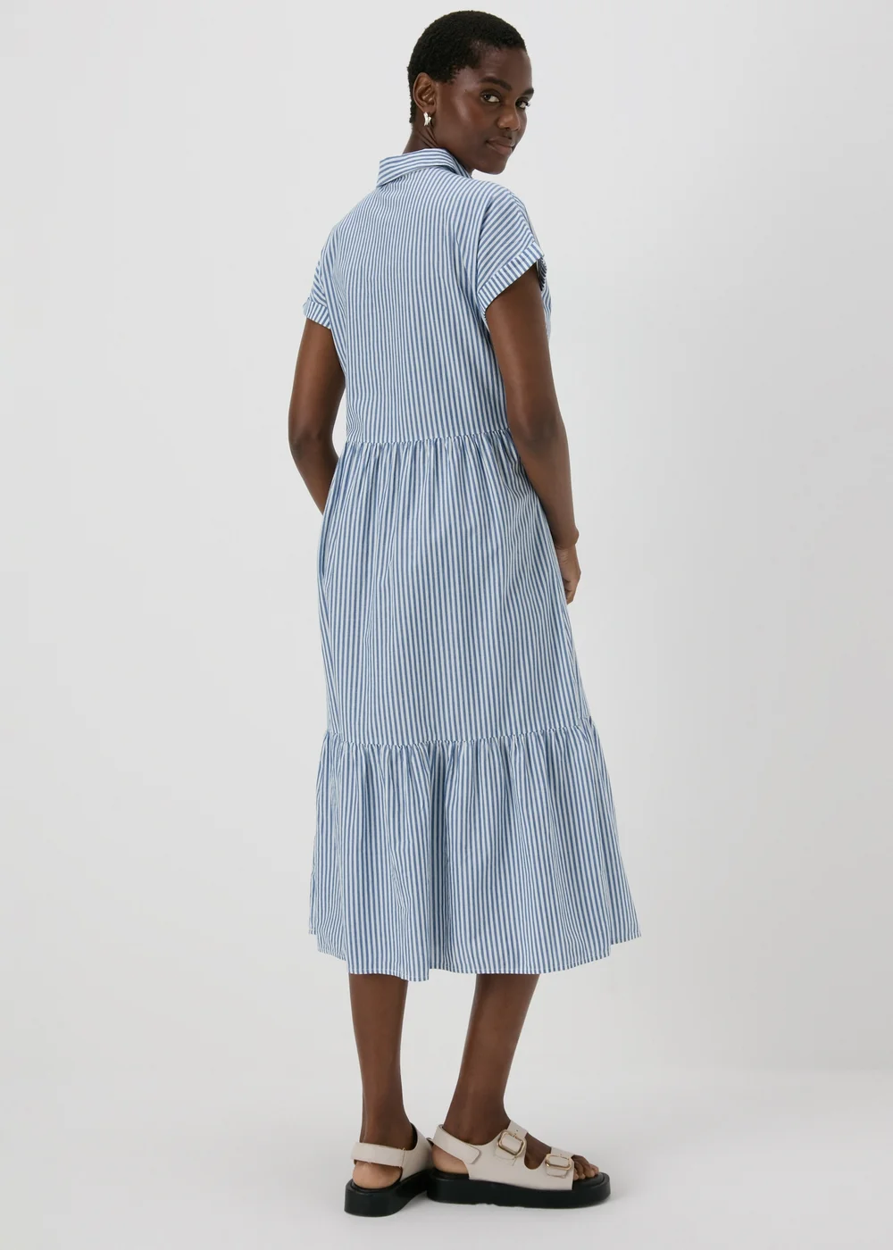 Blue Stripe Tiered Shirt Midi Dress - 8 Image 2