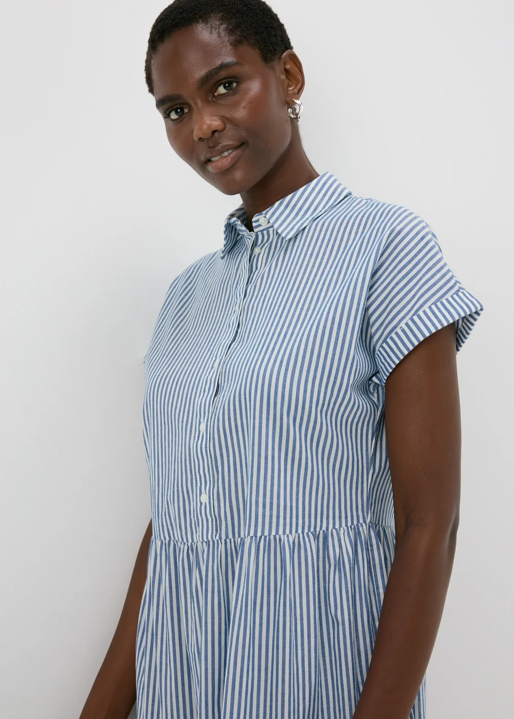 Blue Stripe Tiered Shirt Midi Dress - 8 Image 3