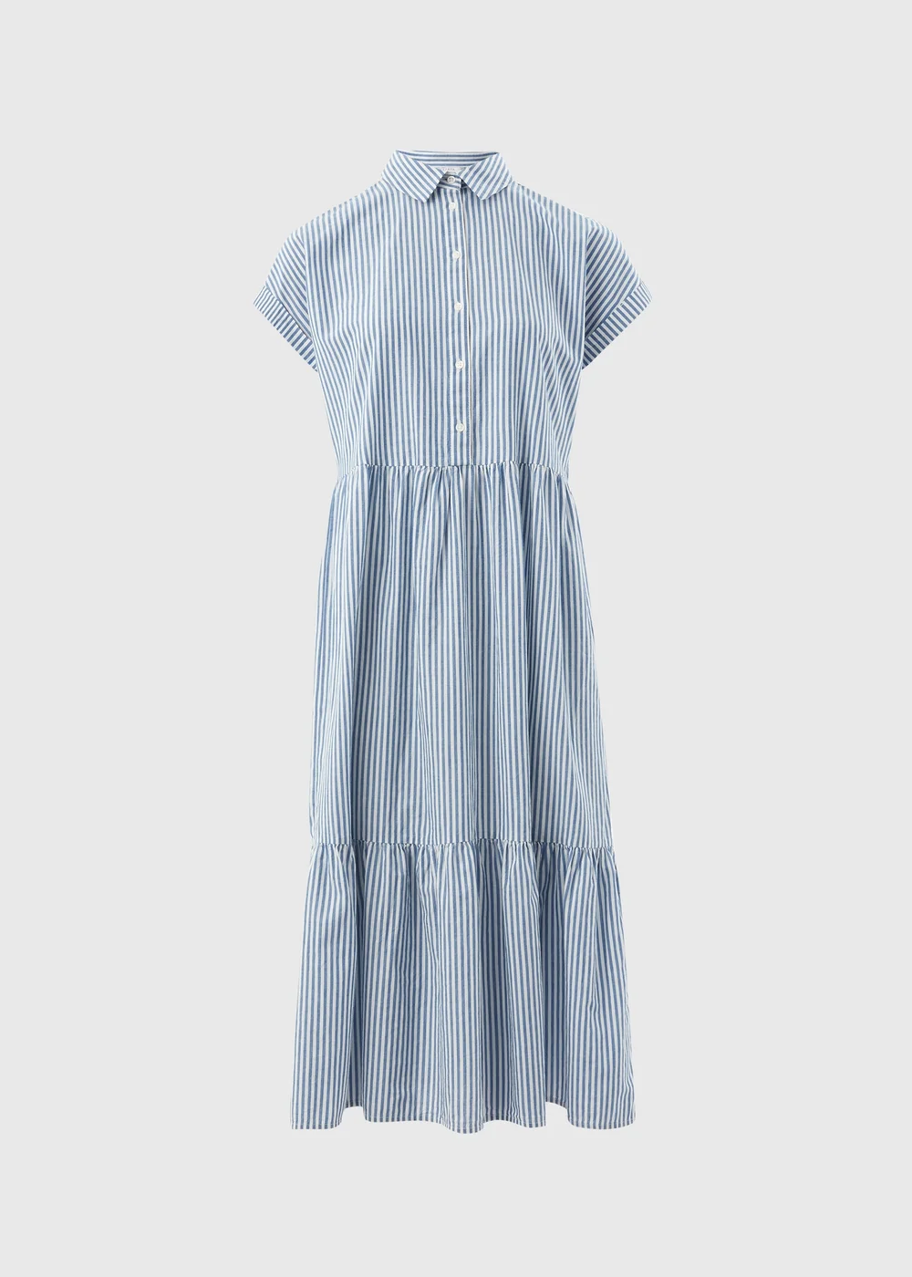 Blue Stripe Tiered Shirt Midi Dress - 8 Image 5