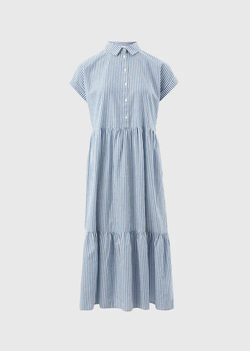 Blue Stripe Tiered Shirt Midi Dress - 8 Image 5