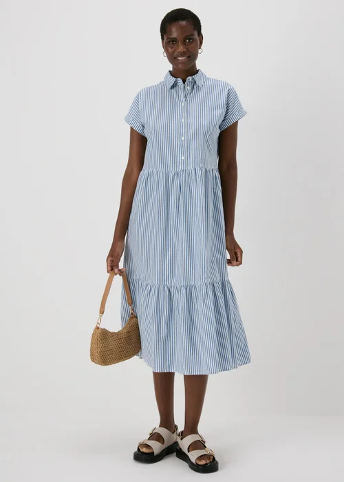 Blue Stripe Tiered Shirt Midi Dress - 8 Image 4