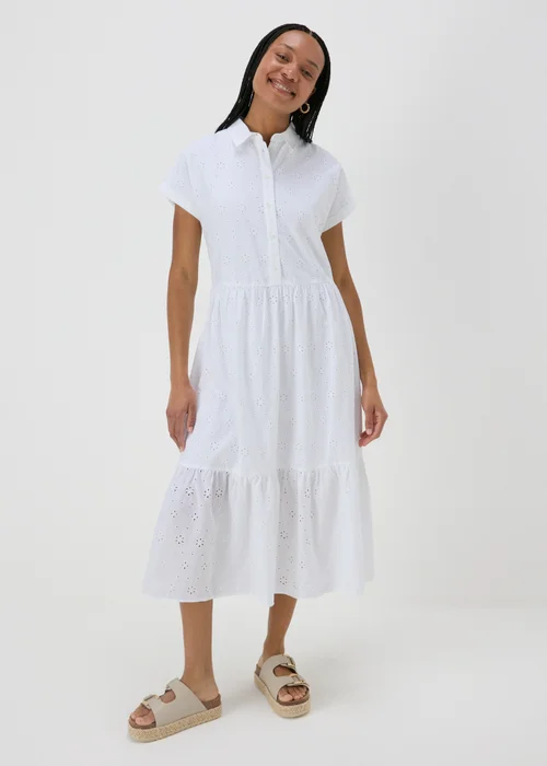 White Broderie Shirt Midi Dress - 8 Image 1