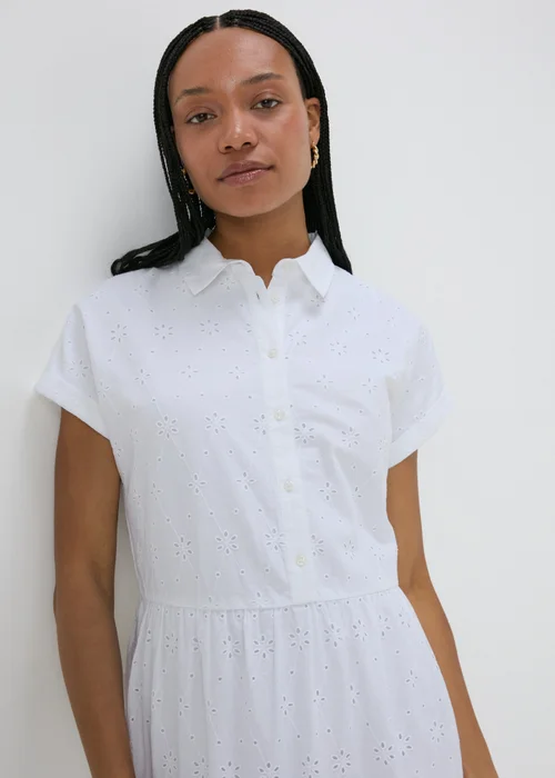 White Broderie Shirt Midi Dress - 8 Image 3