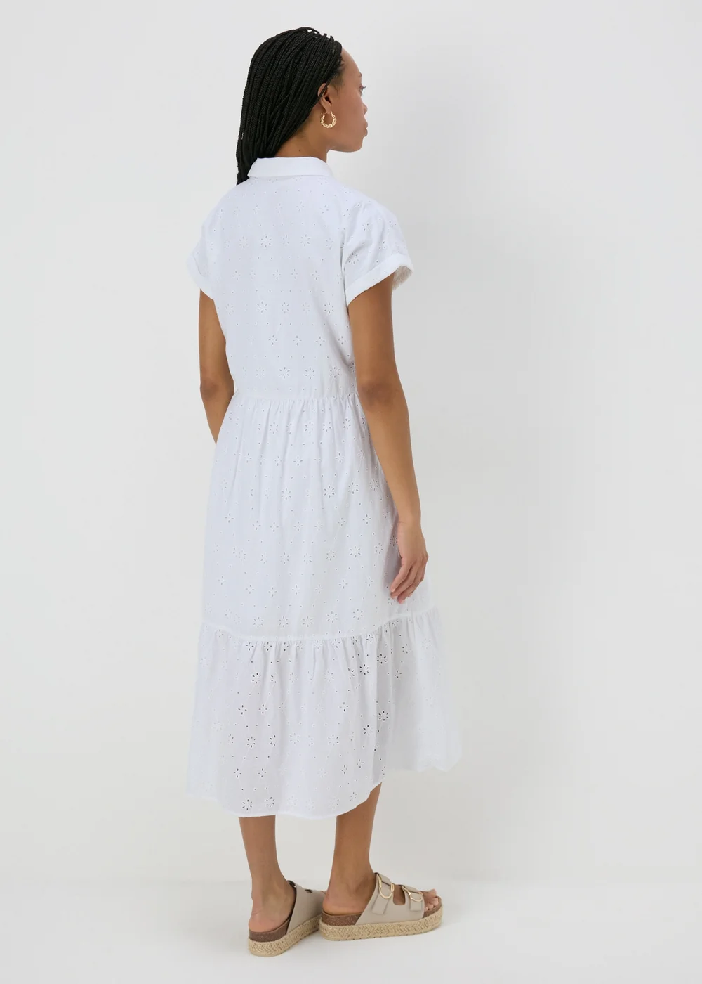 White Broderie Shirt Midi Dress - 8 Image 2