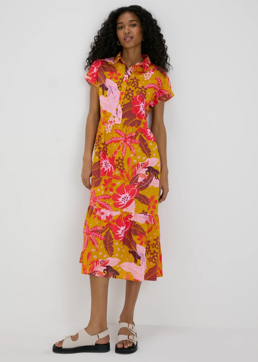 Multicolour Floral Print Shirt Midi Dress - 8 Image 1