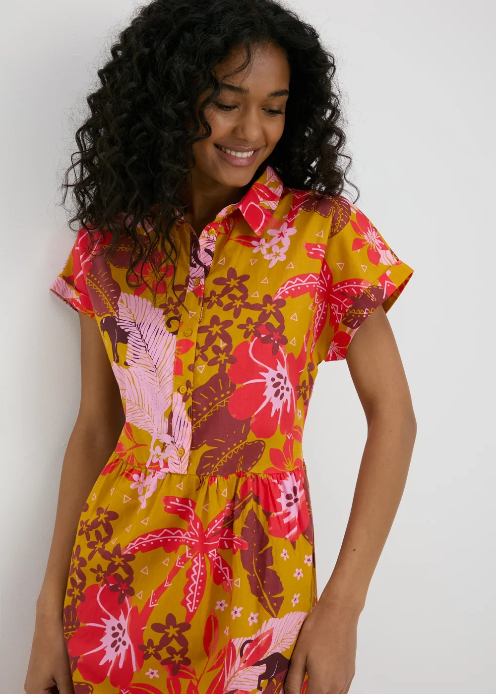 Multicolour Floral Print Shirt Midi Dress - 8 Image 3