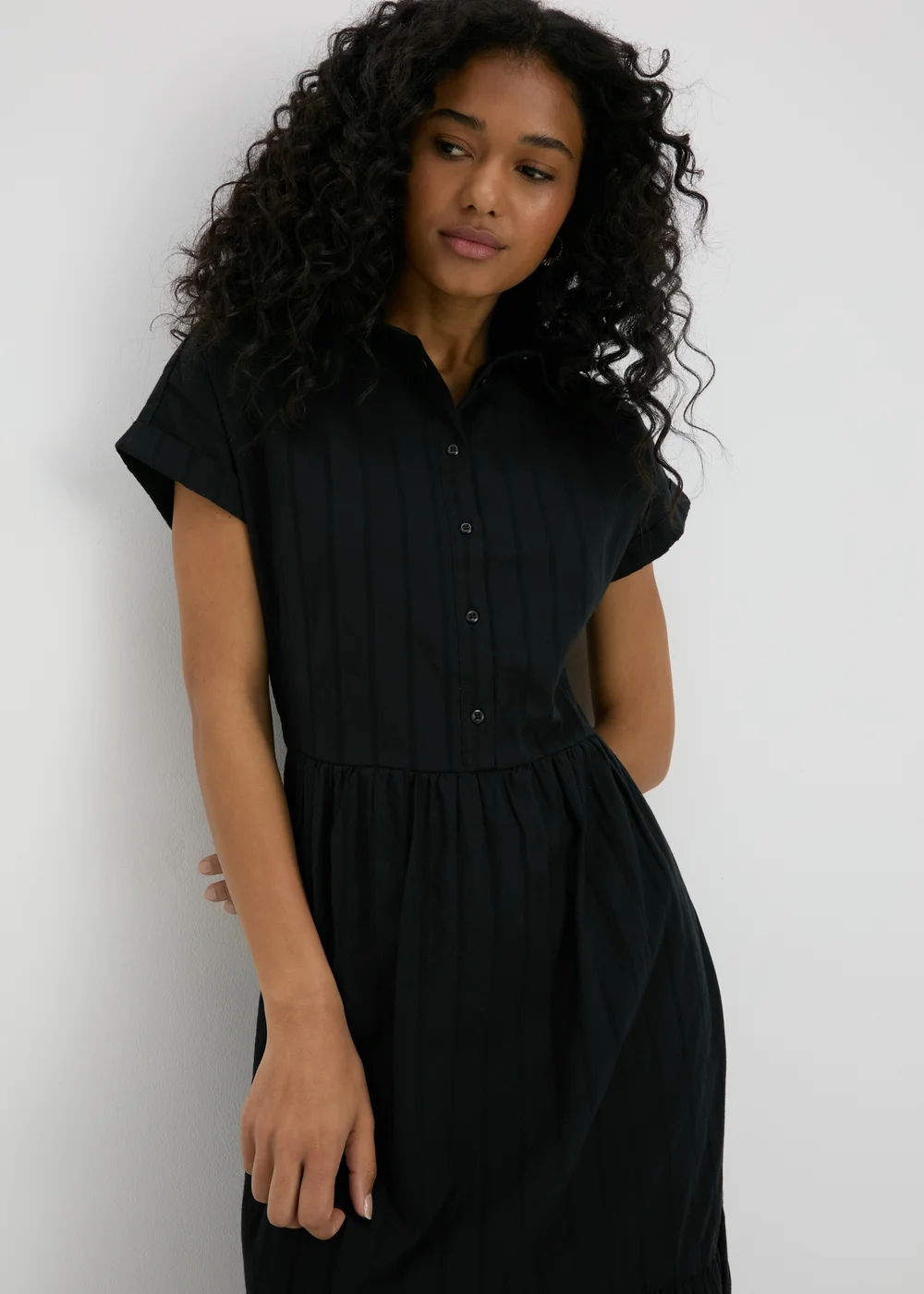 Black Dobby Stripe Shirt Midi Dress - 8 Image 3