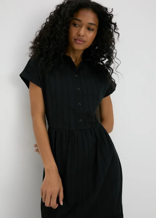 Black Dobby Stripe Shirt Midi Dress - 8 Image 3