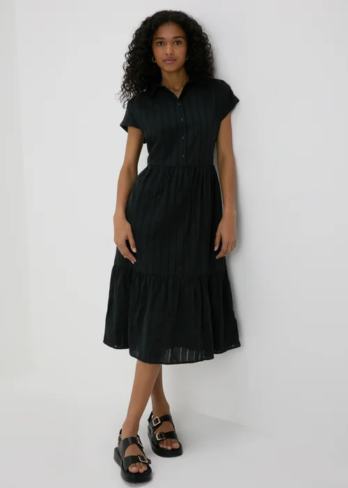 Black Dobby Stripe Shirt Midi Dress - 8 Image 1