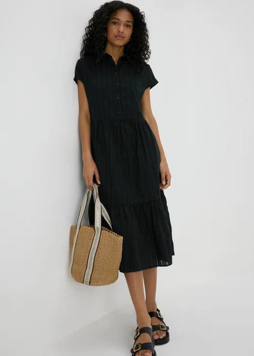 Black Dobby Stripe Shirt Midi Dress - 8 Image 4