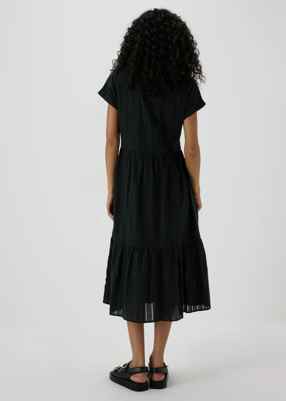 Black Dobby Stripe Shirt Midi Dress - 8 Image 2