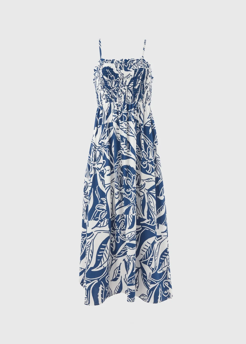 Blue Printed Shirred Midi Dress - 8 Image 5