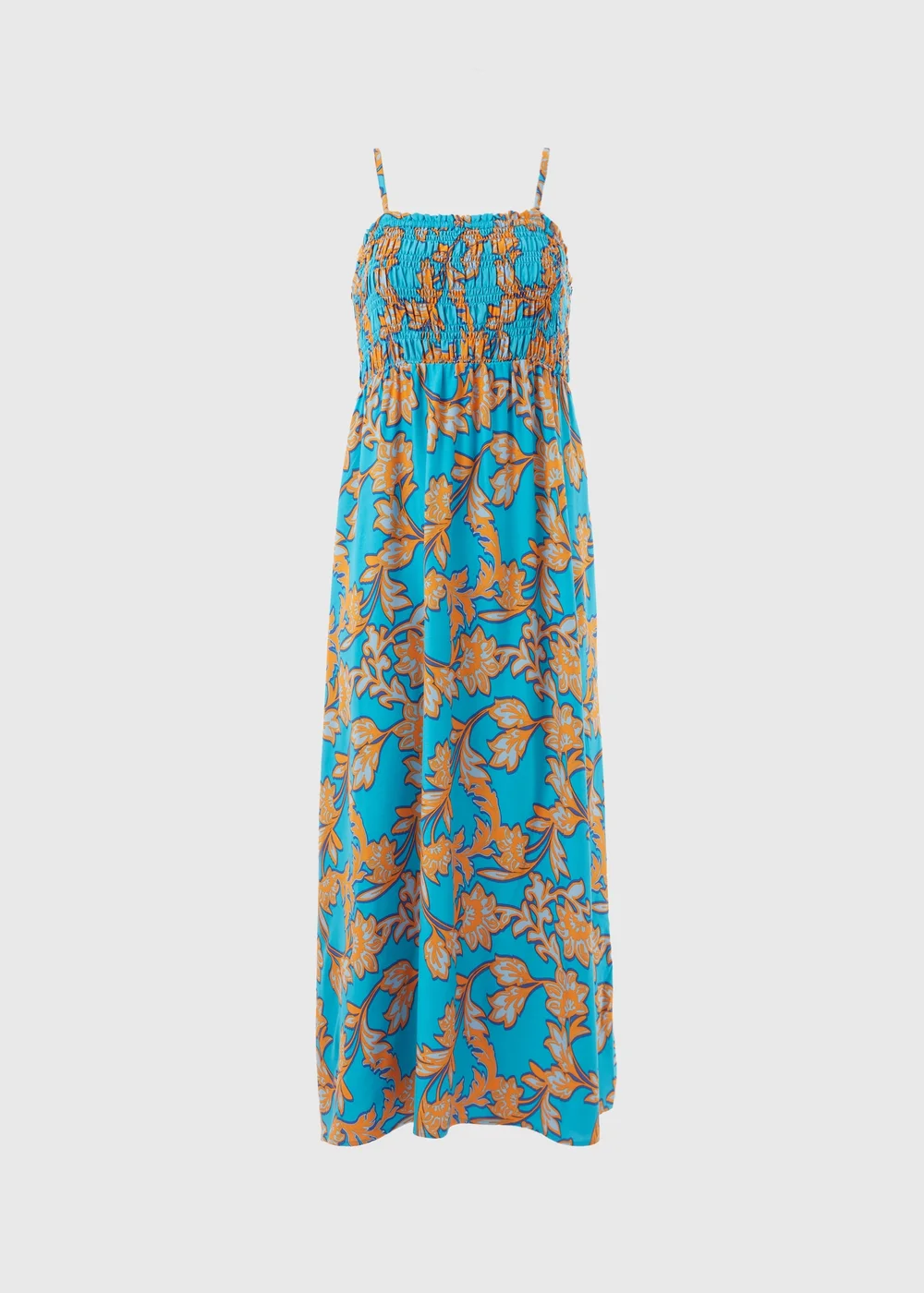 Turquoise Floral Shirred Midi Dress - 8 Image 5