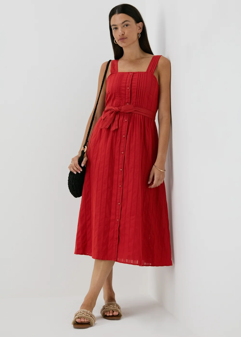 Papaya Red Dobby Stripe Midi Dress - 8 Image 4