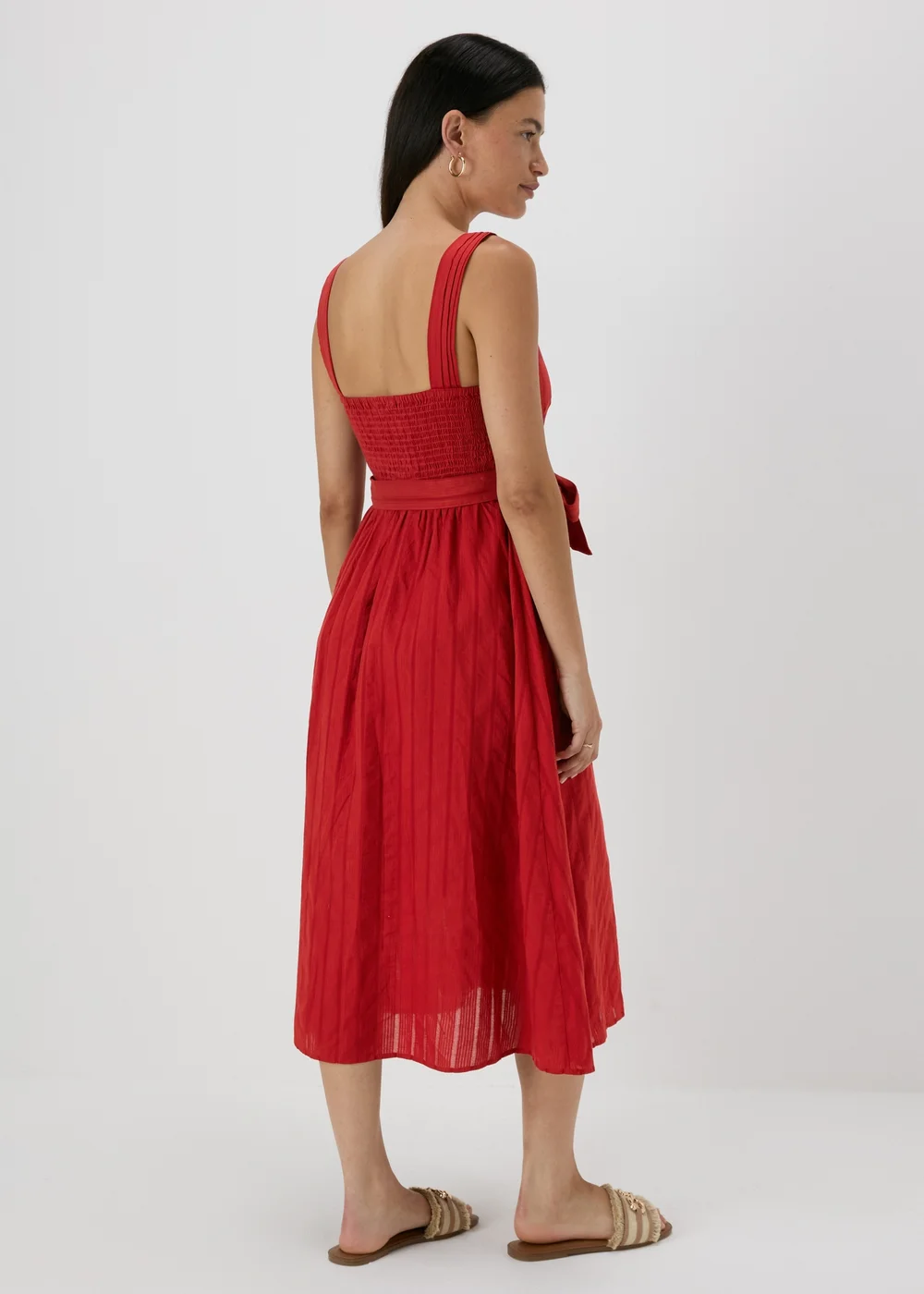 Papaya Red Dobby Stripe Midi Dress - 8 Image 2
