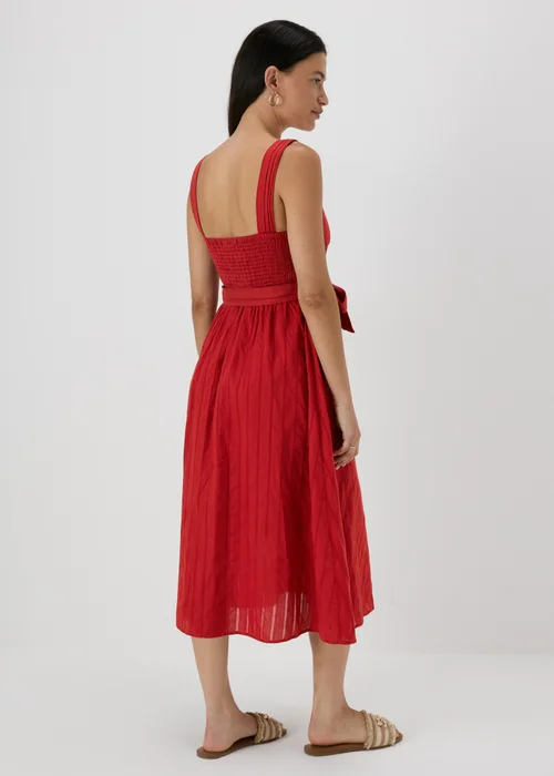 Papaya Red Dobby Stripe Midi Dress - 8 Image 2