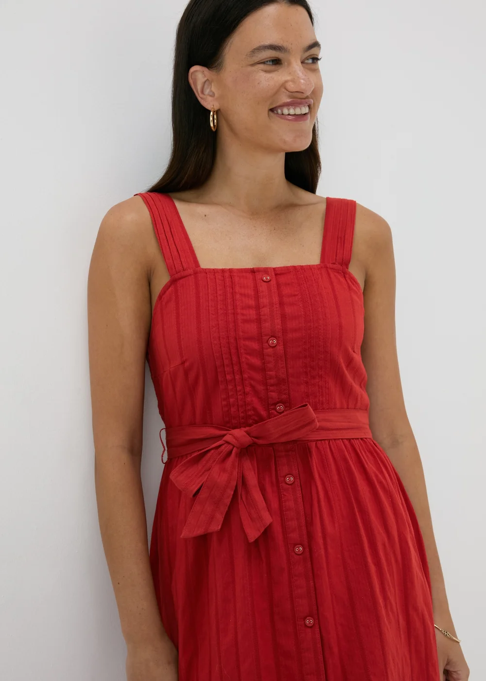 Papaya Red Dobby Stripe Midi Dress - 8 Image 1