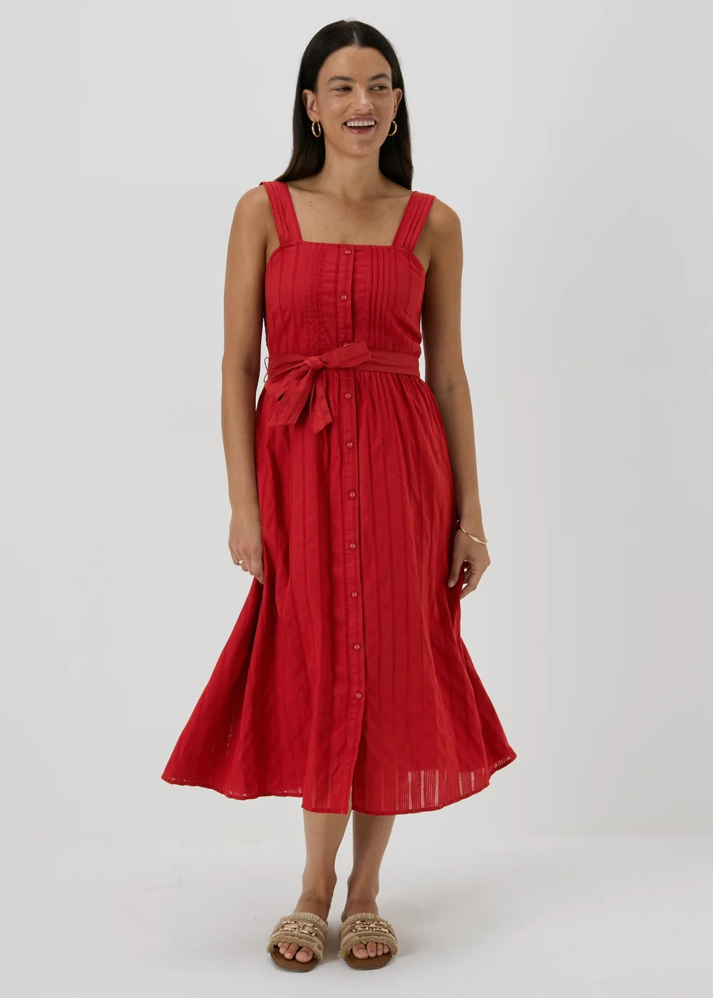 Papaya Red Dobby Stripe Midi Dress - 8 Image 3