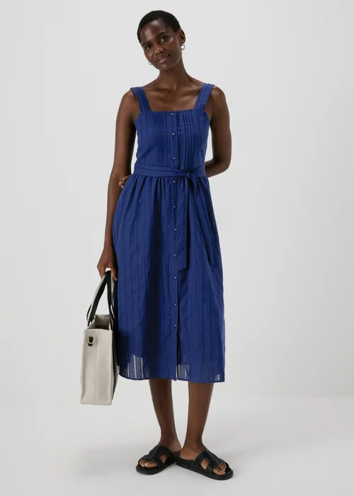 Navy Dobby Stripe Pintuck Midi Dress - 8 Image 3