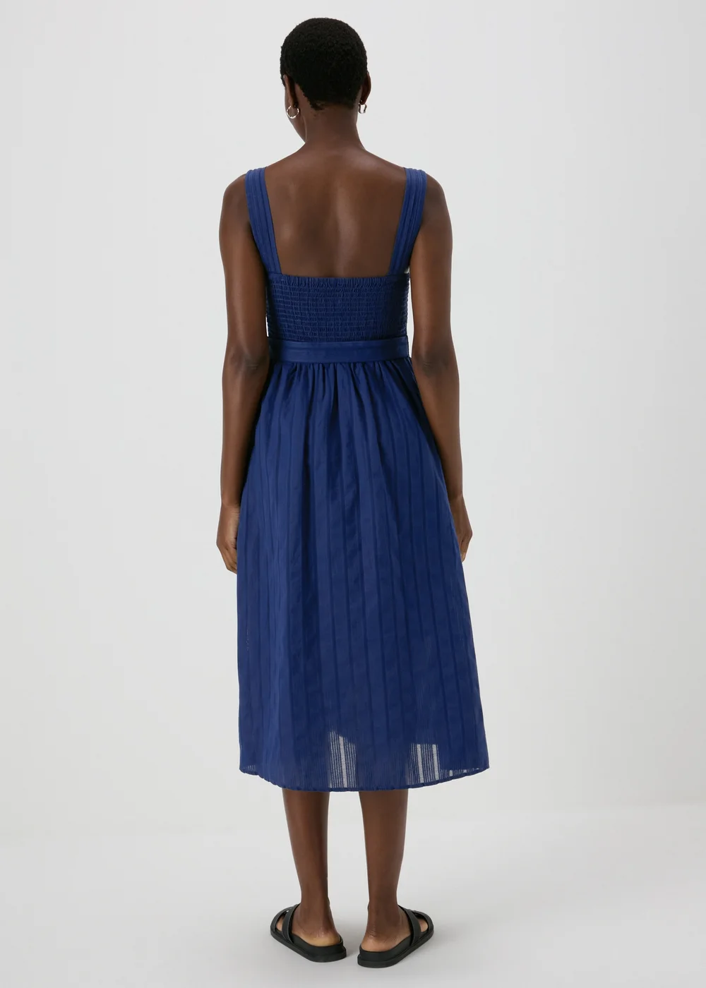 Navy Dobby Stripe Pintuck Midi Dress - 8 Image 2