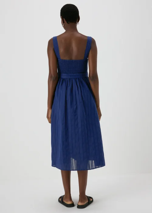 Navy Dobby Stripe Pintuck Midi Dress - 8 Image 2