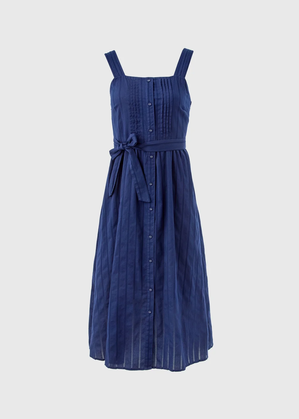 Navy Dobby Stripe Pintuck Midi Dress - 8 Image 5
