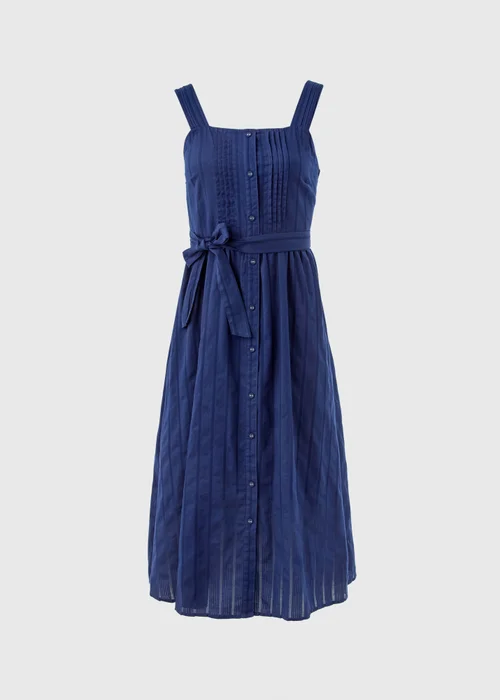 Navy Dobby Stripe Pintuck Midi Dress - 8 Image 5