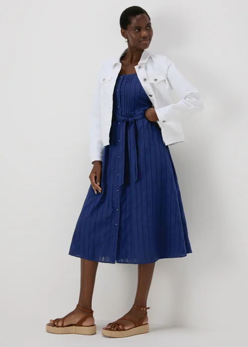 Navy Dobby Stripe Pintuck Midi Dress - 8 Image 4