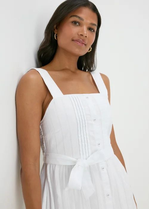 White Dobby Stripe Button Front Midi Dress - 8 Image 3