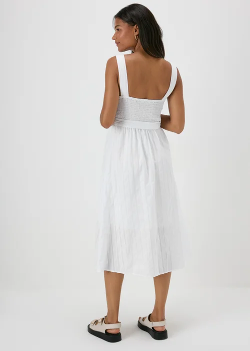 White Dobby Stripe Button Front Midi Dress - 8 Image 2