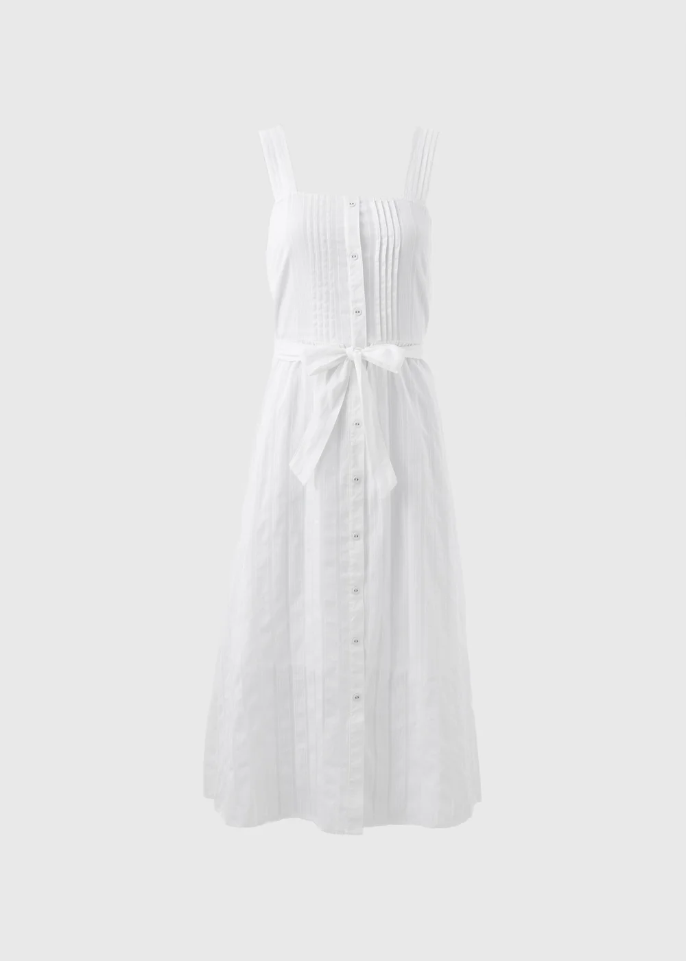 White Dobby Stripe Button Front Midi Dress - 8 Image 5