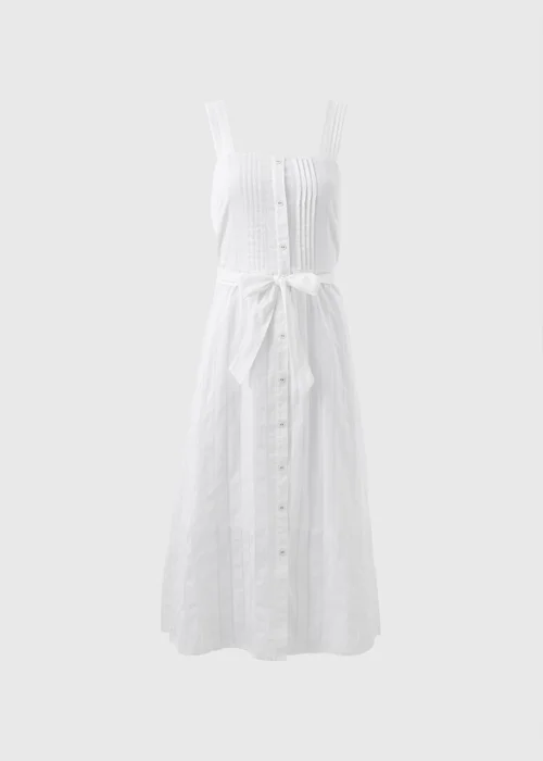 White Dobby Stripe Button Front Midi Dress - 8 Image 5