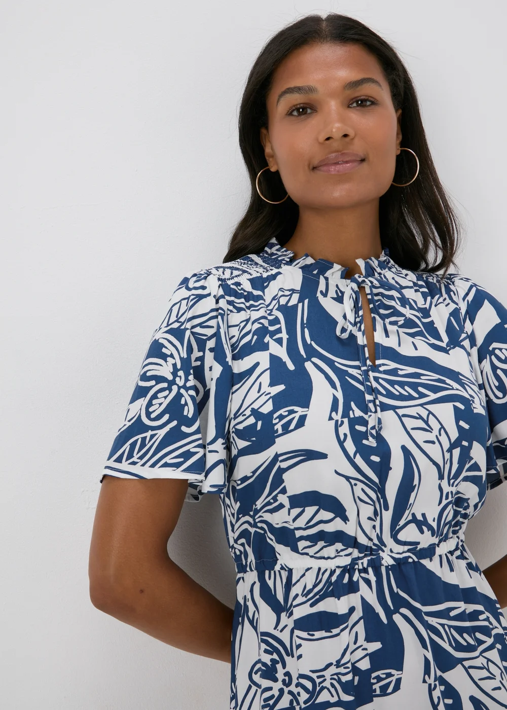 Blue Printed Tie Neck Mini Dress - 8 Image 3