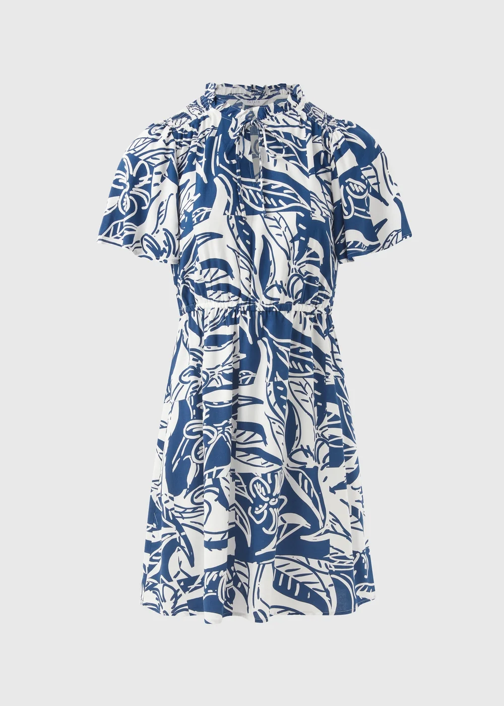 Blue Printed Tie Neck Mini Dress - 8 Image 5