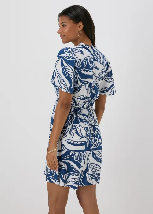 Blue Printed Tie Neck Mini Dress - 8 Image 2