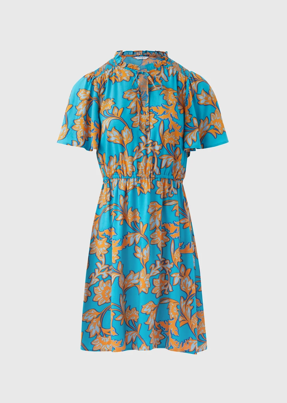 Turquoise Floral Tie Neck Mini Dress - 8 Image 5