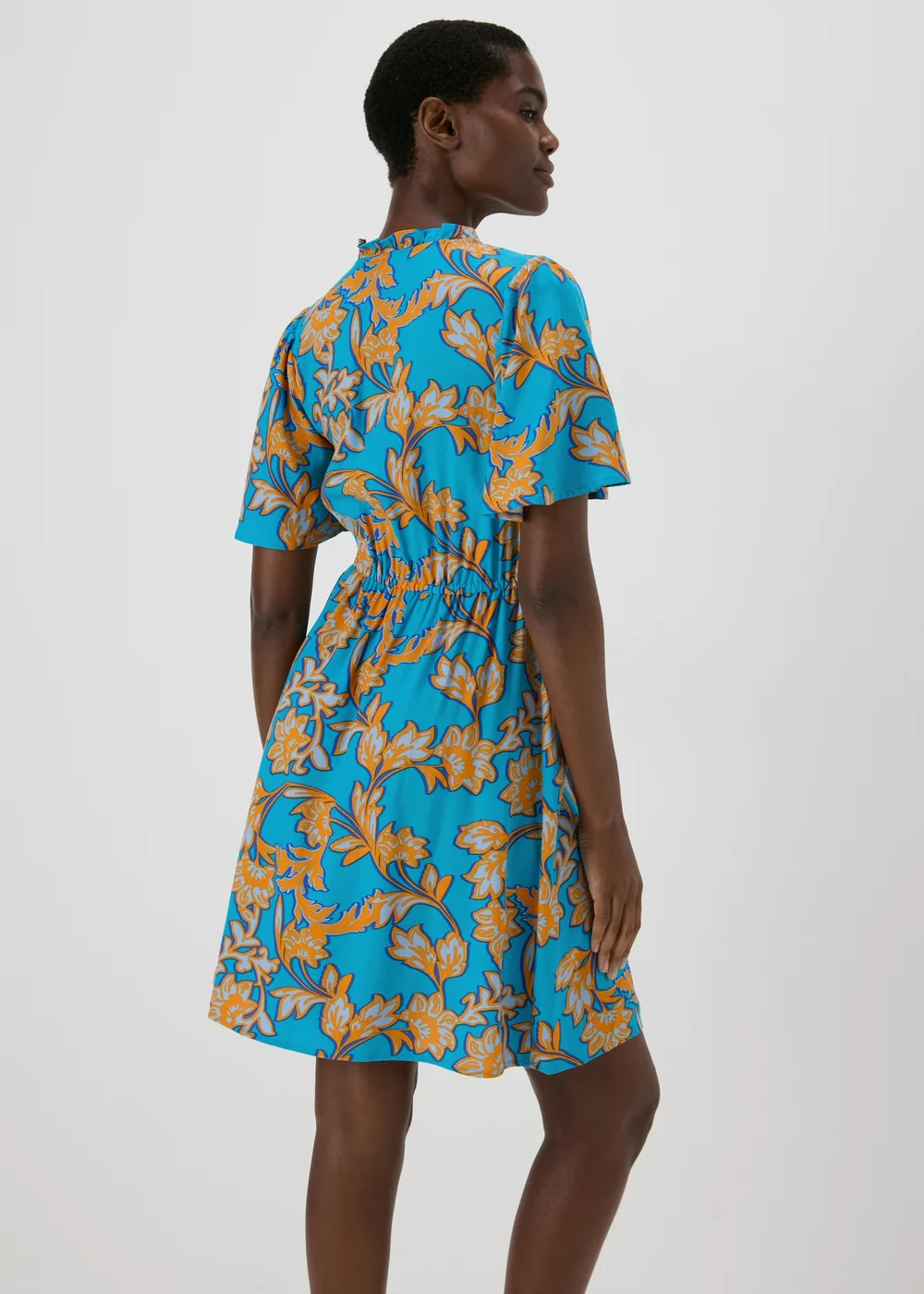 Turquoise Floral Tie Neck Mini Dress - 8 Image 2
