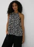 Black Animal Print Plaited Neck Cami Top - Size 8 Image 1